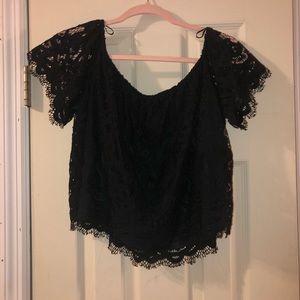 Black Lace Off-The-Shoulder Crop Top